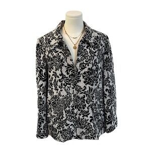 Vintage Alfred Dunner Black White Floral Jacquard Blazer Jacket Size 12 Womens